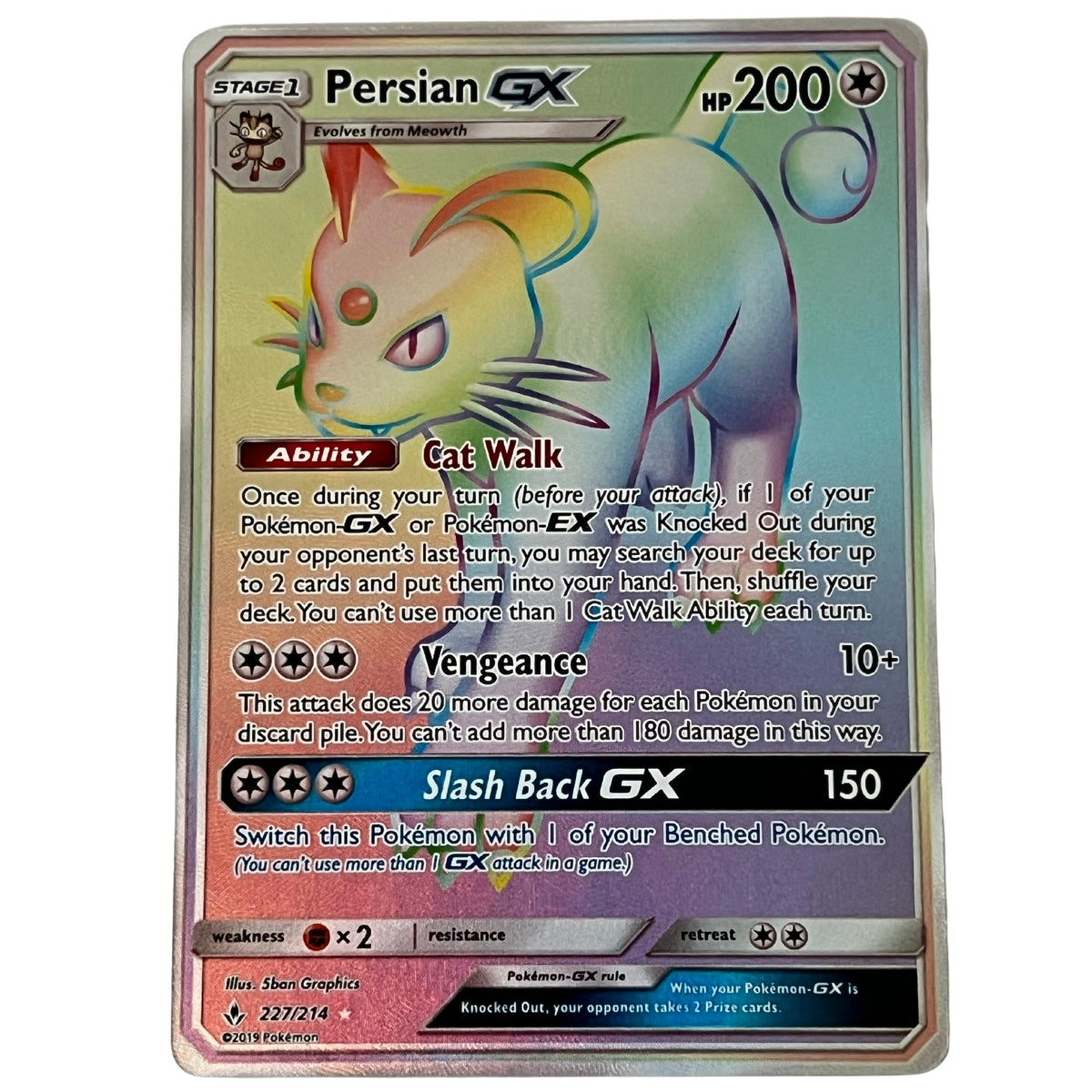 Persian-GX (227/214) Rainbow Rare - Sun & Moon - Unbroken Bonds ASHCARD HOLLOW Persian-GX (227/214) Rainbow Rare - Sun & Moon - Unbroken Bonds ASHCARD HOLLOW